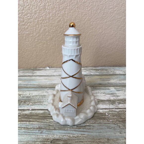 Lenox Porcelain Lighthouse Figurine with 24k Gold Trim | Ivory Coastal Miniature - Picture 2 of 10